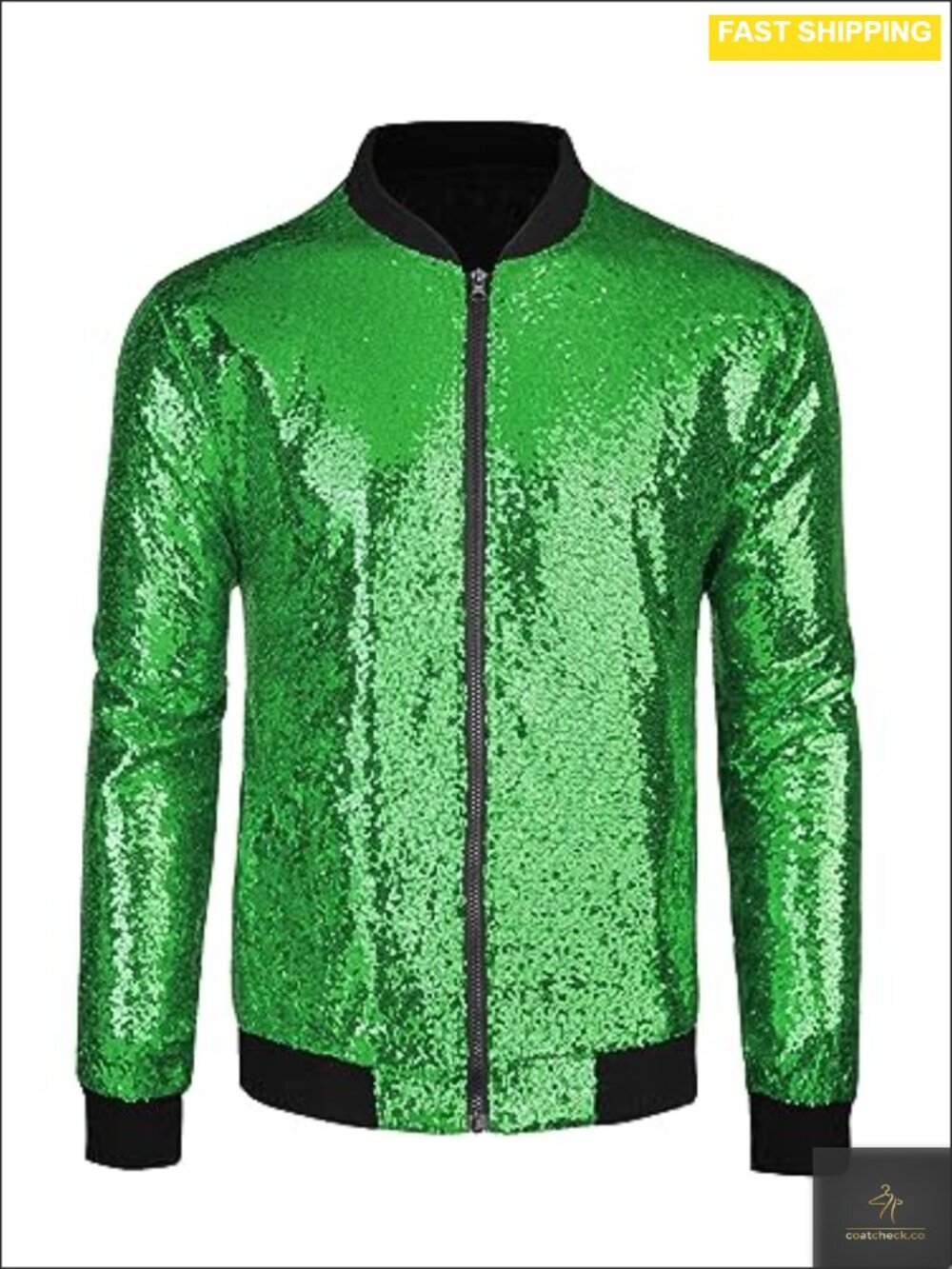 Men's Sequin Bomber Jacket Varsity Zip Up Party Lightweight Coat